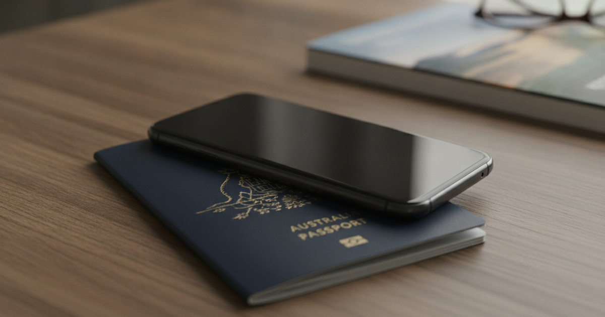 Phone resting on a closed passport during a chip scan