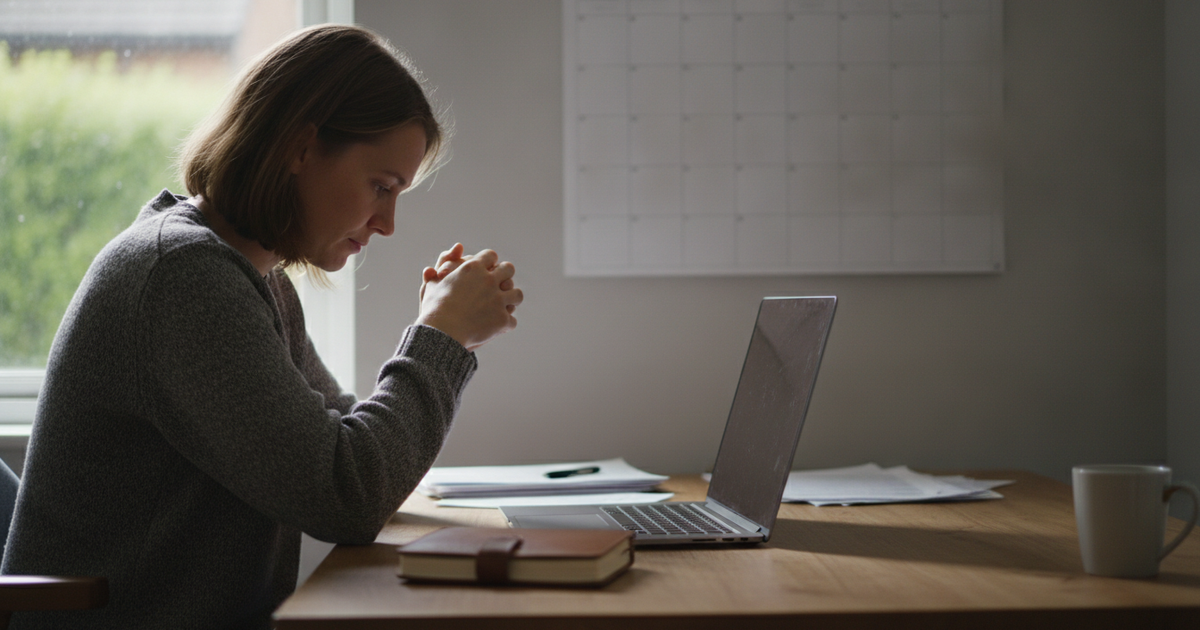 Traveller planning dates at a desk with a wall planner behind