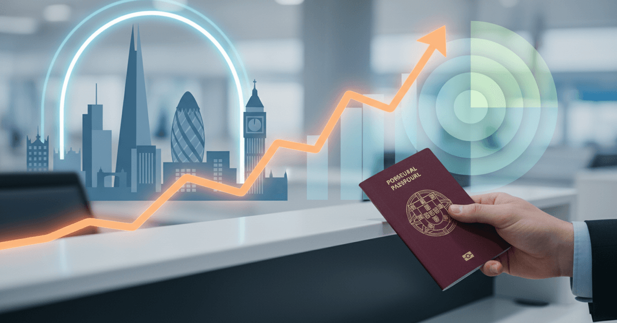 Passaporte português aberto sobre um ecrã com a confirmação de ETA aprovada