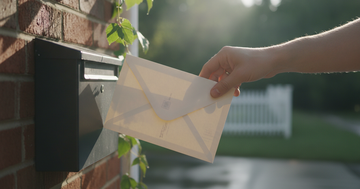 Mão a retirar um envelope da caixa de correio