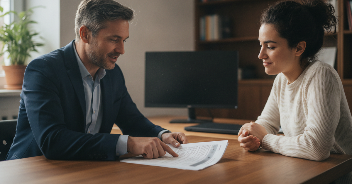 Consultor a explicar um documento a um cliente