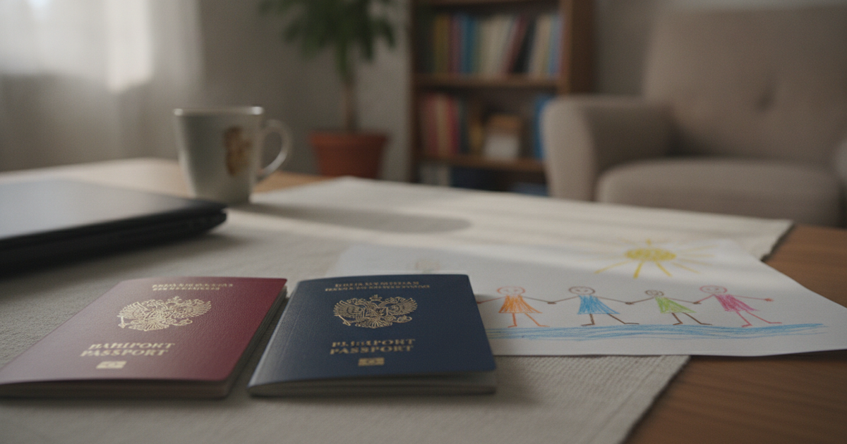Dois passaportes de cores diferentes sobre a mesa de família